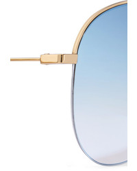Victoria Beckham Aviator Style Gold Tone Mirrored Sunglasses Blue