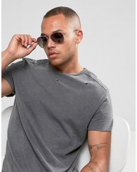 Asos Aviator Sunglasses In Gold With Blue Fade Lens