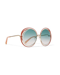 Chloé Carlina Oversized Round Frame Gold Tone Sunglasses