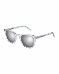 Saint Laurent Classic 28 Mirrored Square Acetate Sunglasses Crystal