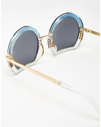 Asos Collection Round Sunglasses With Mixed Sliced Bottom Frame