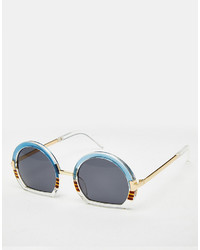 Asos Collection Round Sunglasses With Mixed Sliced Bottom Frame