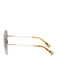Chloé Gold And Blue Metal Square Sunglasses