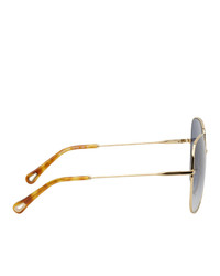 Chloé Gold And Brown Metal Square Sunglasses