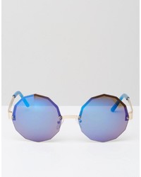Jeepers Peepers Hexaganol Round Sunglasses With Blue Mirror Lens