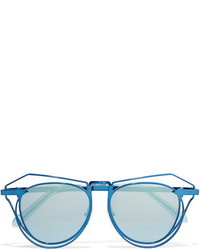 Karen Walker Marguerite Aviator Style Metal Mirrored Sunglasses Blue