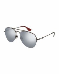 Gucci Mirrored Half Rim Metal Aviator Sunglasses