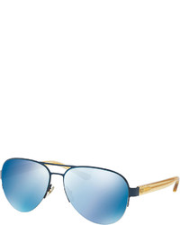 Tory Burch Mirrored Metal Aviator Sunglasses Blue