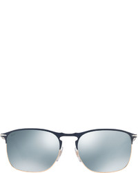 Persol Po7359s Mirrored Rectangular Sunglasses Blue
