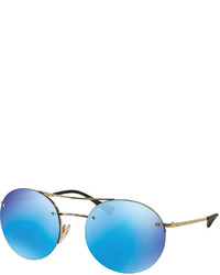 Prada Rimless Round Sunglasses With Mirror Frames Blue