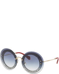 Miu Miu Round Glittered Overlay Sunglasses Blue