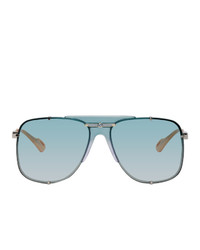 Gucci Silver And Blue Bold Bridge Sunglasses