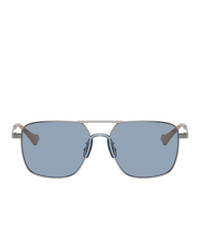 Gucci Silver And Blue Square Aviator Sunglasses
