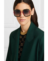 Gucci Square Frame Striped Acetate And Gold Tone Sunglasses