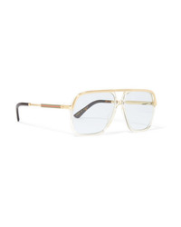 Gucci Squared Aviator Style Gold Tone And Acetate Sunglasses