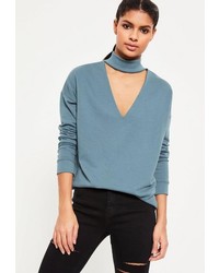 Missguided Blue Choker Neck Sweatshirt