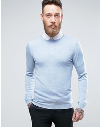 Asos Muscle Fit Merino Wool Sweater In Light Blue
