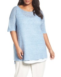 Eileen Fisher Plus Size Lightweight Linen Link Stitch Sweater