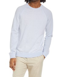 Vince Birds Eye Wool Cashmere Colorblock Crewneck Sweater In Lucent Bluepearl At Nordstrom