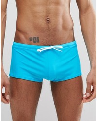 Asos Brand Swim Hipster Trunks In Neon Blue