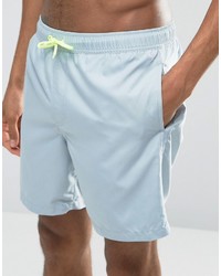 Asos Swim Shorts In Pastel Blue With Neon Drawcord Mid Length