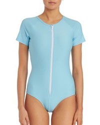 Cover One Piece Short Sleeve Front Zip Upf 50 Swimsuit