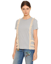 RED Valentino Cotton Jersey T Shirt W Tulle Ruffles