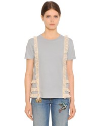 RED Valentino Cotton Jersey T Shirt W Tulle Ruffles