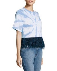 Opening Ceremony Feather Trim Cropped Tie Dye Tee