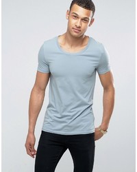 Asos Muscle Fit T Shirt With Scoop Neck And Stretch In Blue