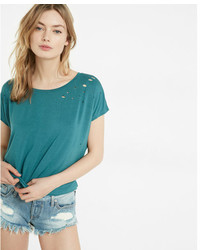 Express Washed Bateau Neck Distressed Tee
