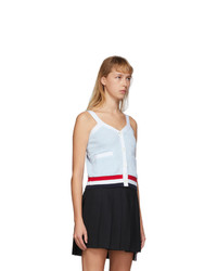 Thom Browne Blue And White Seersucker V Neck Tank Top