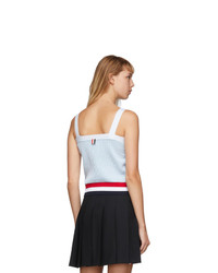 Thom Browne Blue And White Seersucker V Neck Tank Top