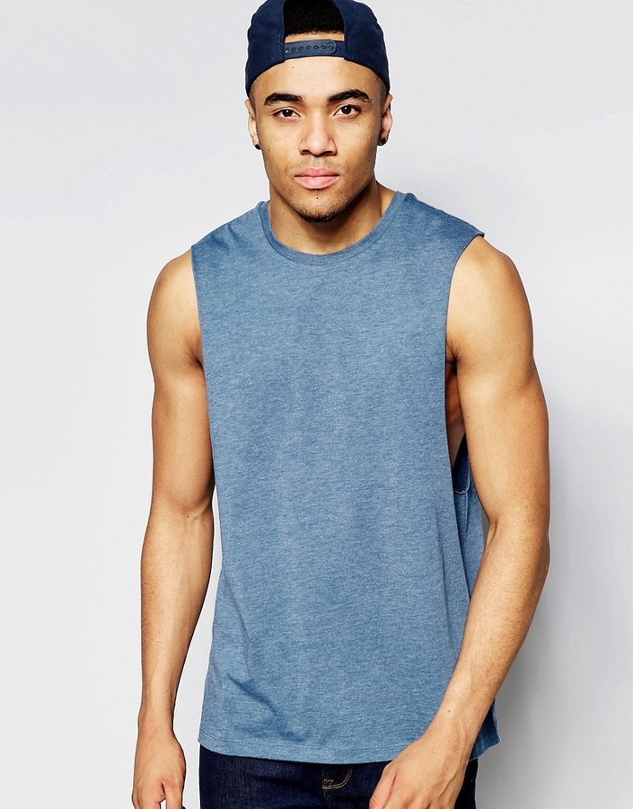 blue sleeveless t shirt