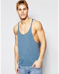 Asos Brand Tank With Extreme Racer Back And Raw Edges In Blue