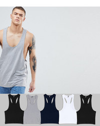 ASOS DESIGN Vest With Extreme Racer Back 5 Pack Save