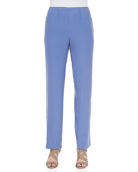 Go Silk Solid Silk Pants Blue Plus Size