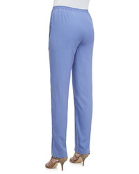 Go Silk Solid Silk Pants Blue Plus Size