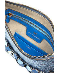 Anya Hindmarch Circulus Large Laser Cut Appliqud Metallic Textured Leather Pouch Blue