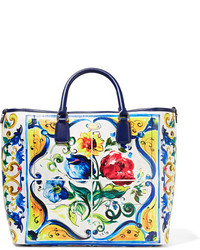 Dolce & Gabbana Beatrice Printed Textured Leather Tote Blue