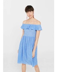 Light Blue Textured Off Shoulder Dress