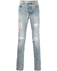 Amiri Tie Dye Core Logo Embroidered Distressed Slim Cut Jeans