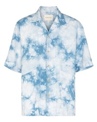 Light Blue Tie-Dye Linen Short Sleeve Shirt