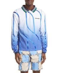 Ahluwalia Expression Long Sleeve Zip Polo In Bluewhite At Nordstrom