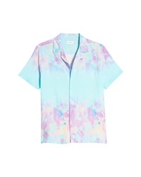 Topman Tie Dye Short Sleeve Button Up Camp Shirt In Light Blue At Nordstrom