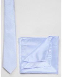 Asos Brand Wedding Tie And Pocket Square Pack In Soft Blue