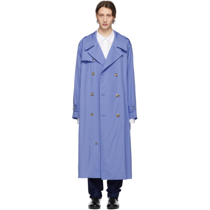 Maison Margiela Blue Poplin Trench Coat, $836 | SSENSE | Lookastic