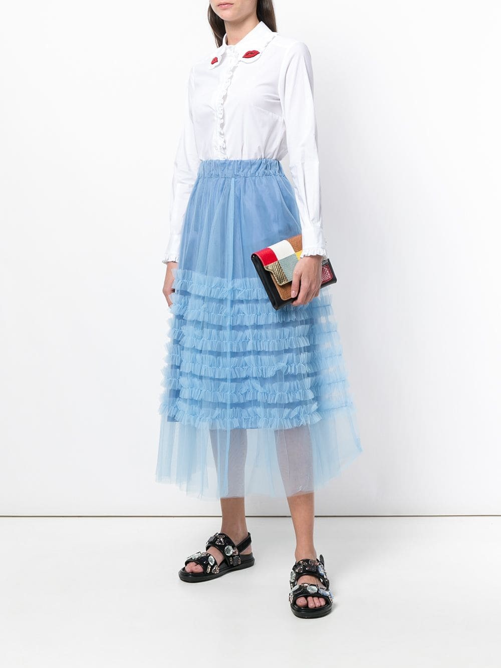 P.A.R.O.S.H. Ruffle Trim Tulle Skirt, $224 | farfetch.com | Lookastic