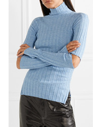 Helmut Lang Cutout Ribbed Wool Turtleneck Sweater