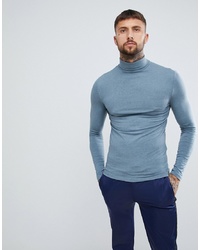ASOS DESIGN Muscle Fit Long Sleeve T Shirt With Roll Neck In Blue